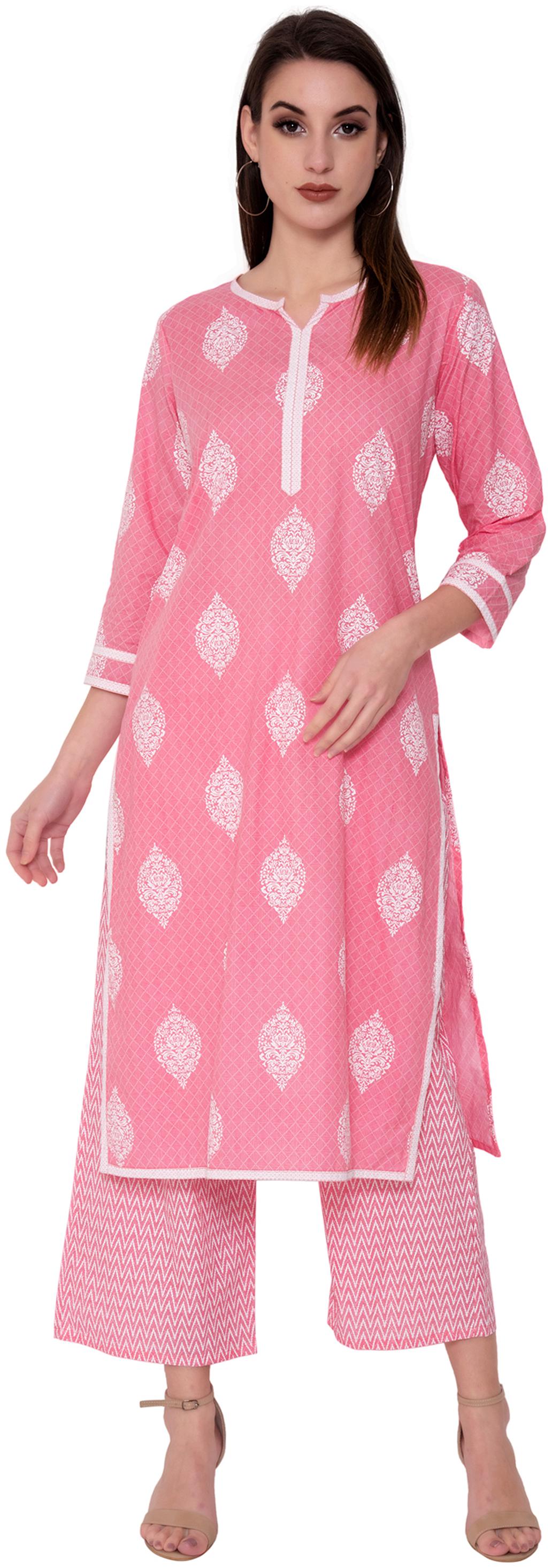 

JNY SALES Women Pink Printed Regular Kurta With Palazzo