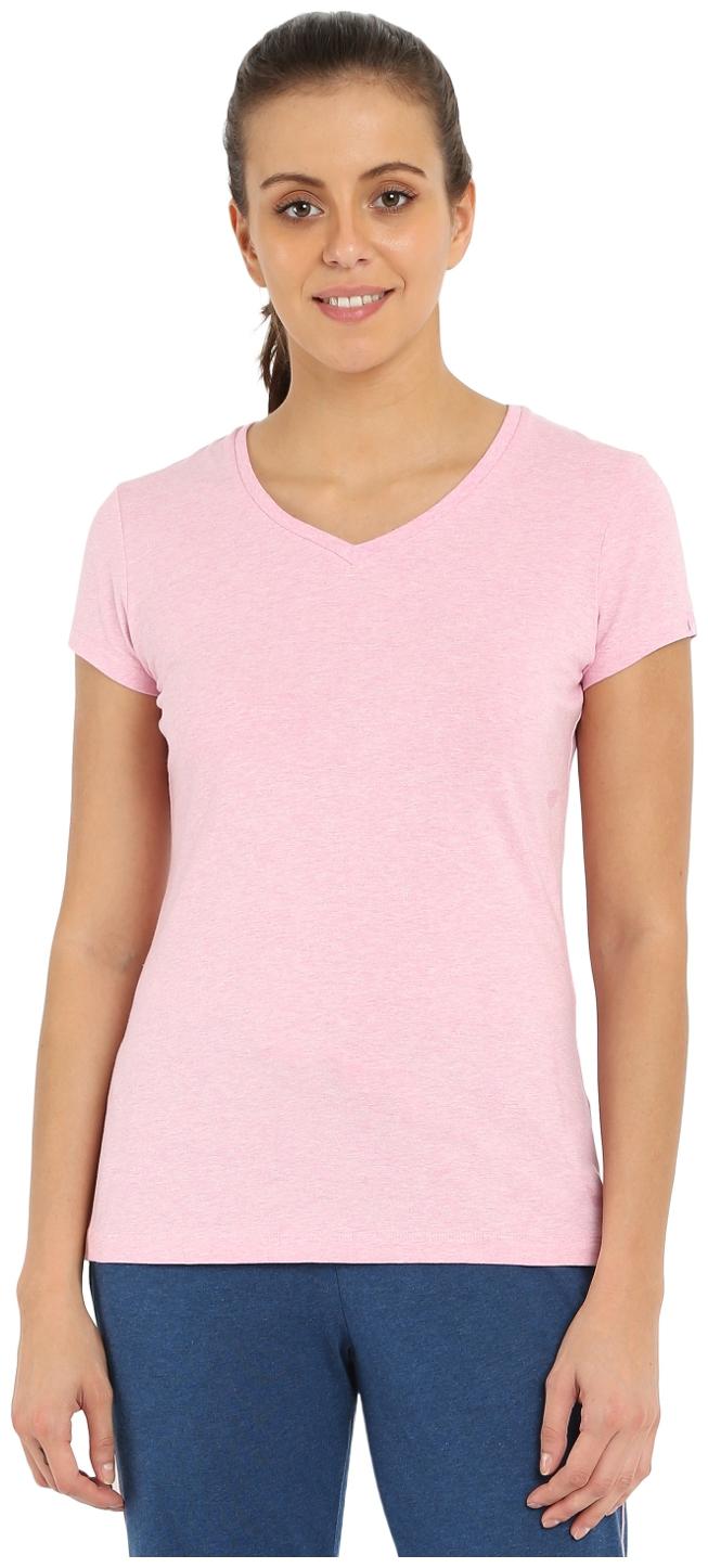 

Jockey Women Pink Regular fit V neck Cotton T shirt