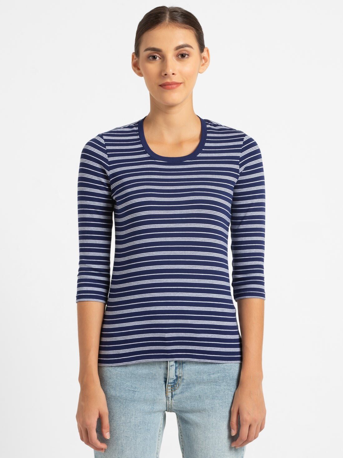 

Jockey Women Blue Regular fit Round neck Cotton T shirt