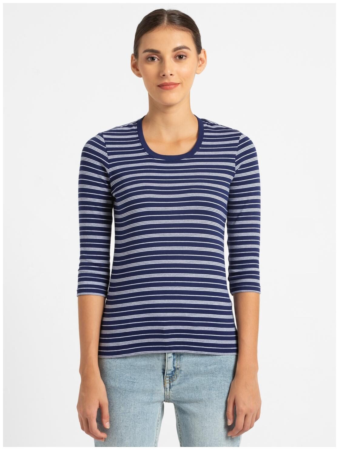 

Jockey Women Blue Regular fit Round neck Cotton T shirt