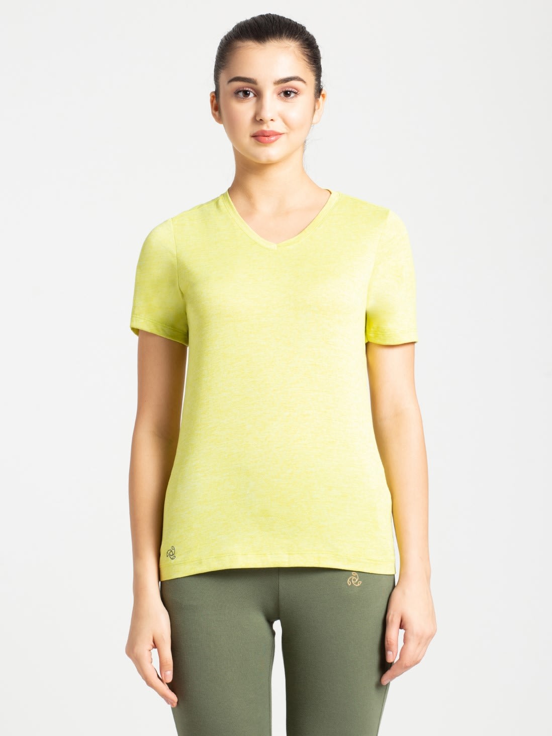 

Jockey Women Green Regular fit V neck Polyester T shirt