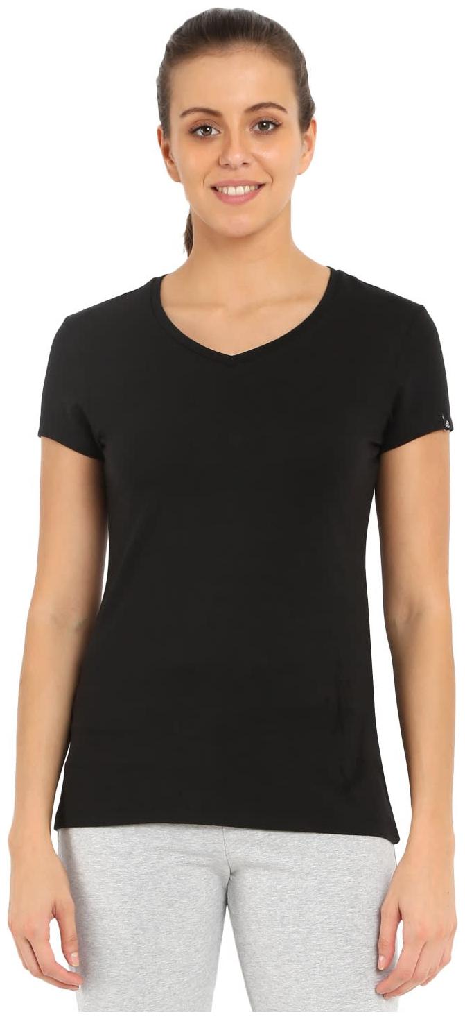 

Jockey Women Black Regular fit V neck Cotton T shirt