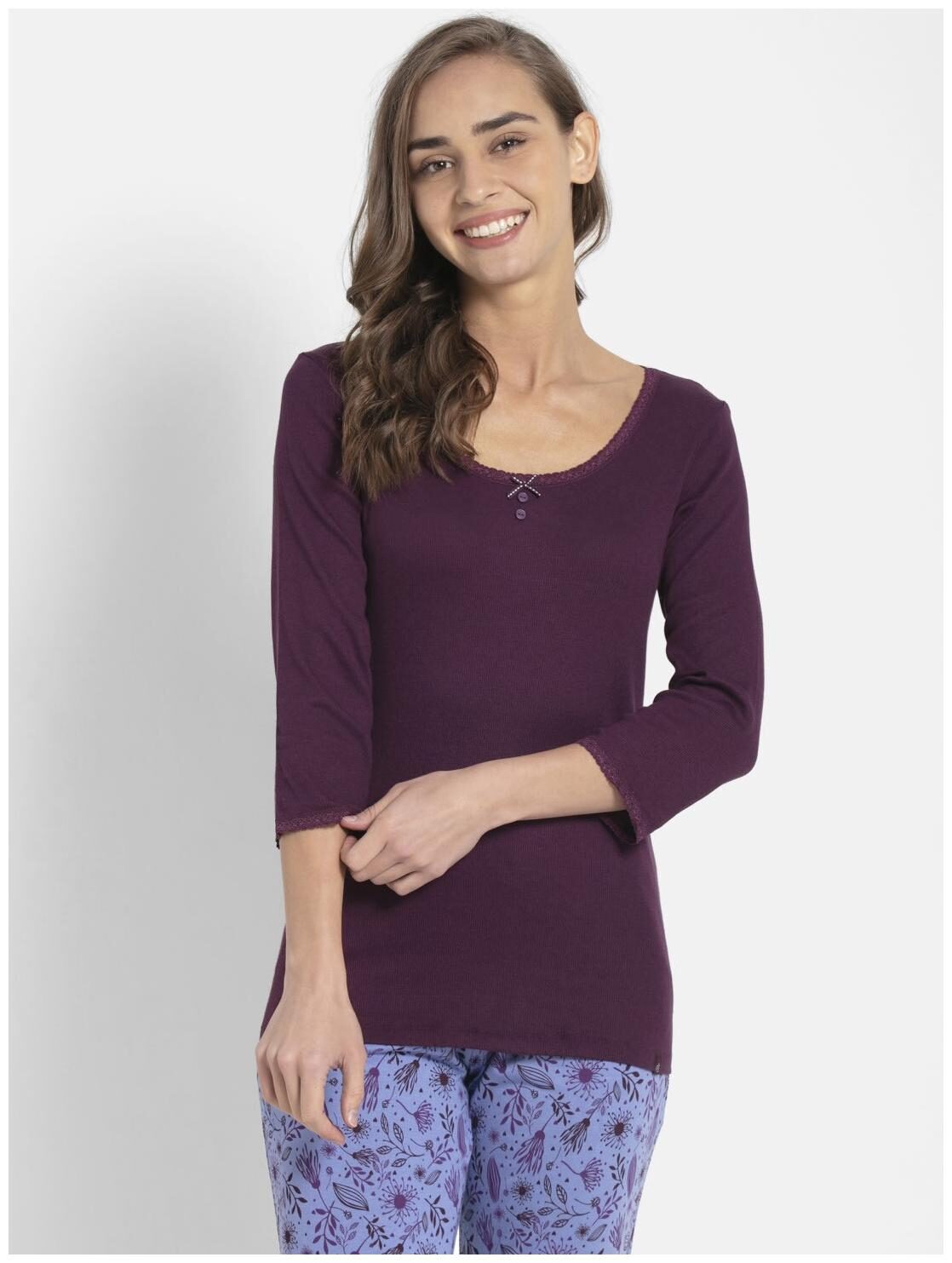 

Jockey Women Purple Slim fit Round neck Cotton T shirt