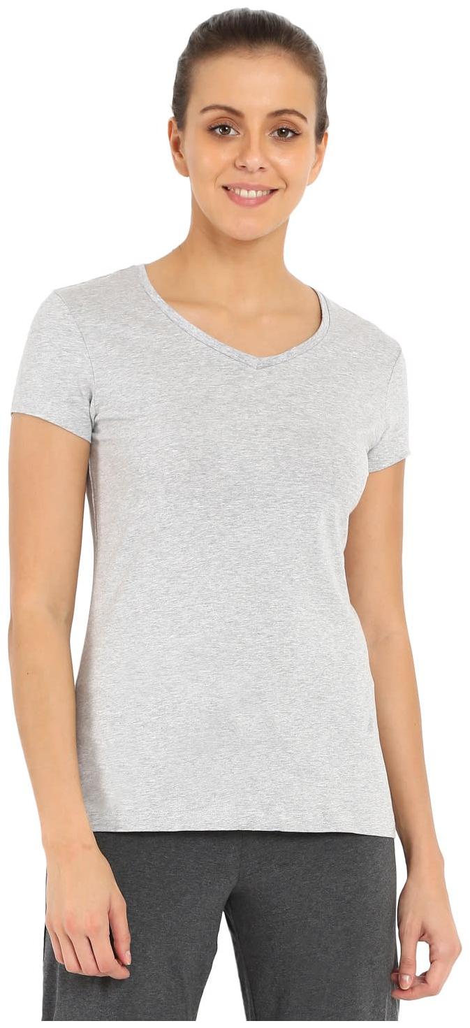 

Jockey Women Grey Regular fit V neck Cotton T shirt