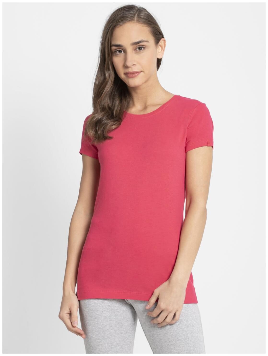 

Jockey Women Pink Regular fit Round neck Cotton T shirt