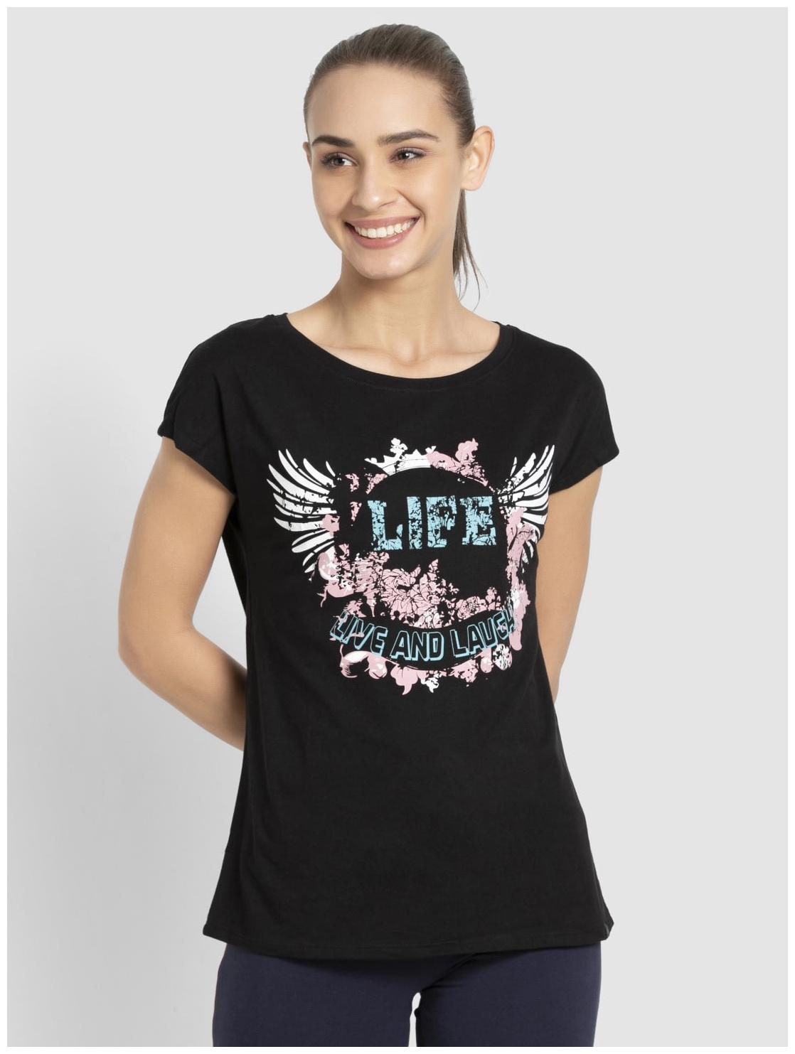 

Jockey Women Black Regular fit Round neck Cotton T shirt