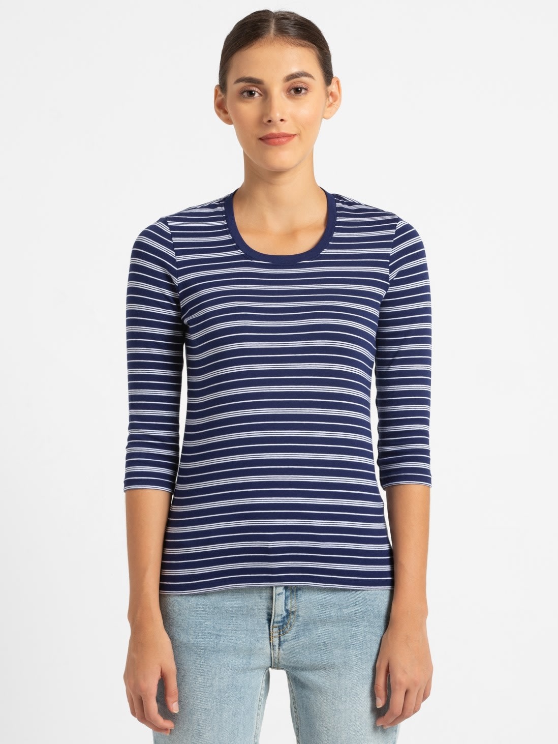 

Jockey Women Blue Regular fit Round neck Cotton T shirt