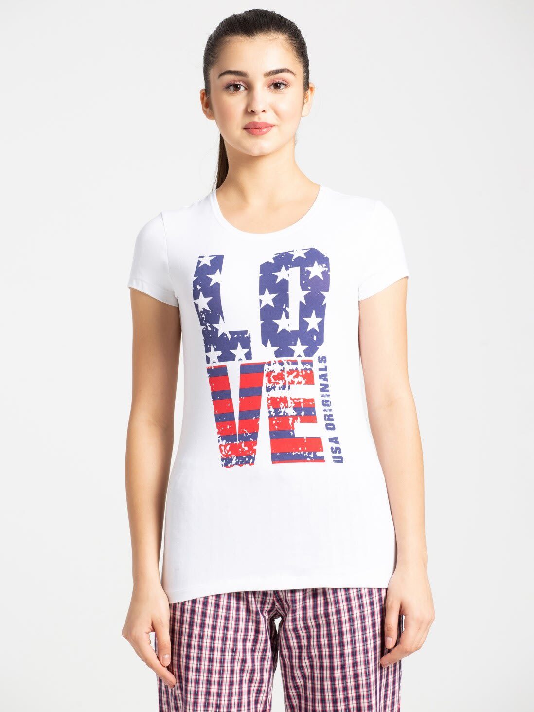 

Jockey Women White Regular fit Round neck Cotton T shirt