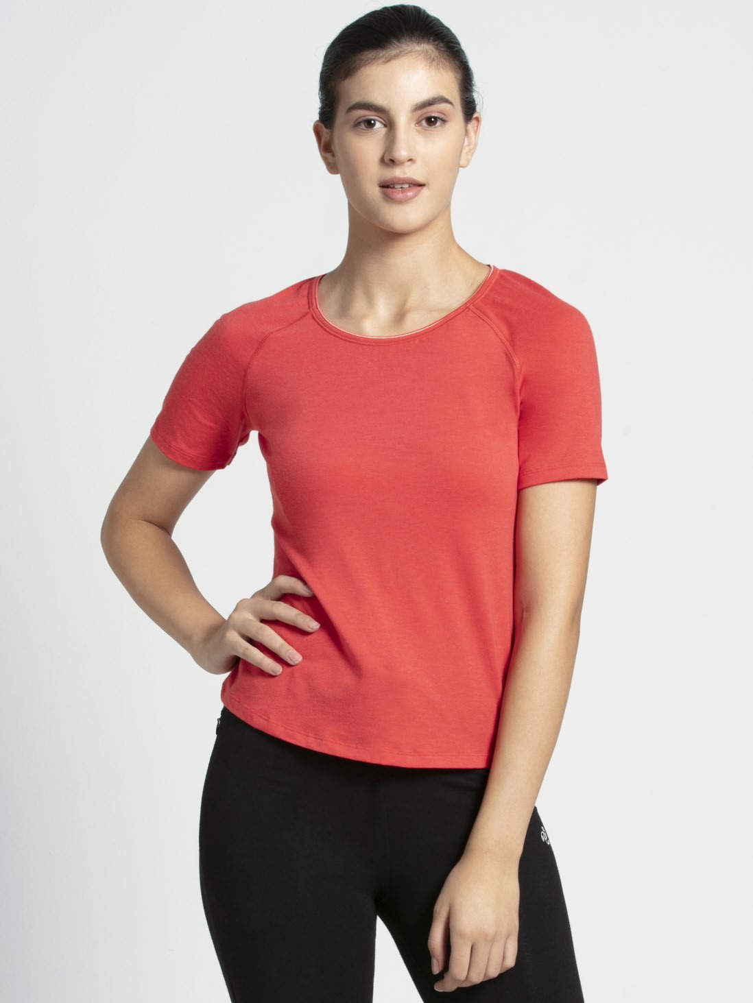 

Jockey Women Red Regular fit Round neck Cotton T shirt