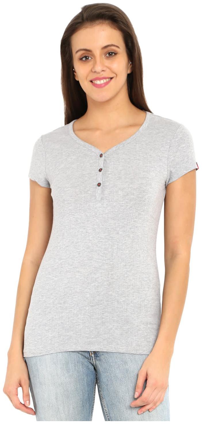 

Jockey Women Grey Regular fit Round neck Blended T shirt