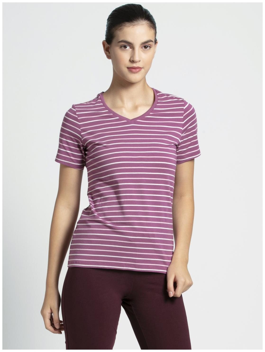 

Jockey Women Purple Regular fit V neck Cotton T shirt