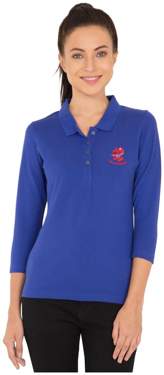 

Jockey Women Blue Regular fit Polo neck Blended T shirt
