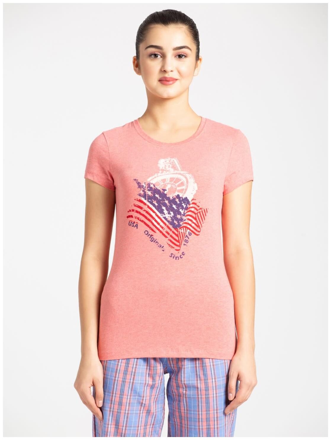 

Jockey Women Red Regular fit Round neck Cotton T shirt