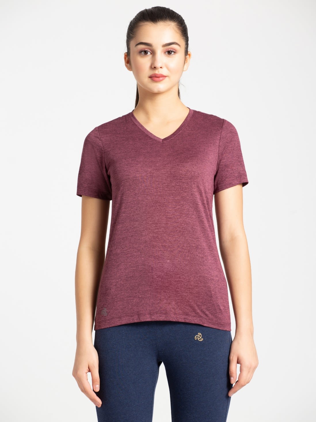 

Jockey Women Purple Regular fit V neck Polyester T shirt