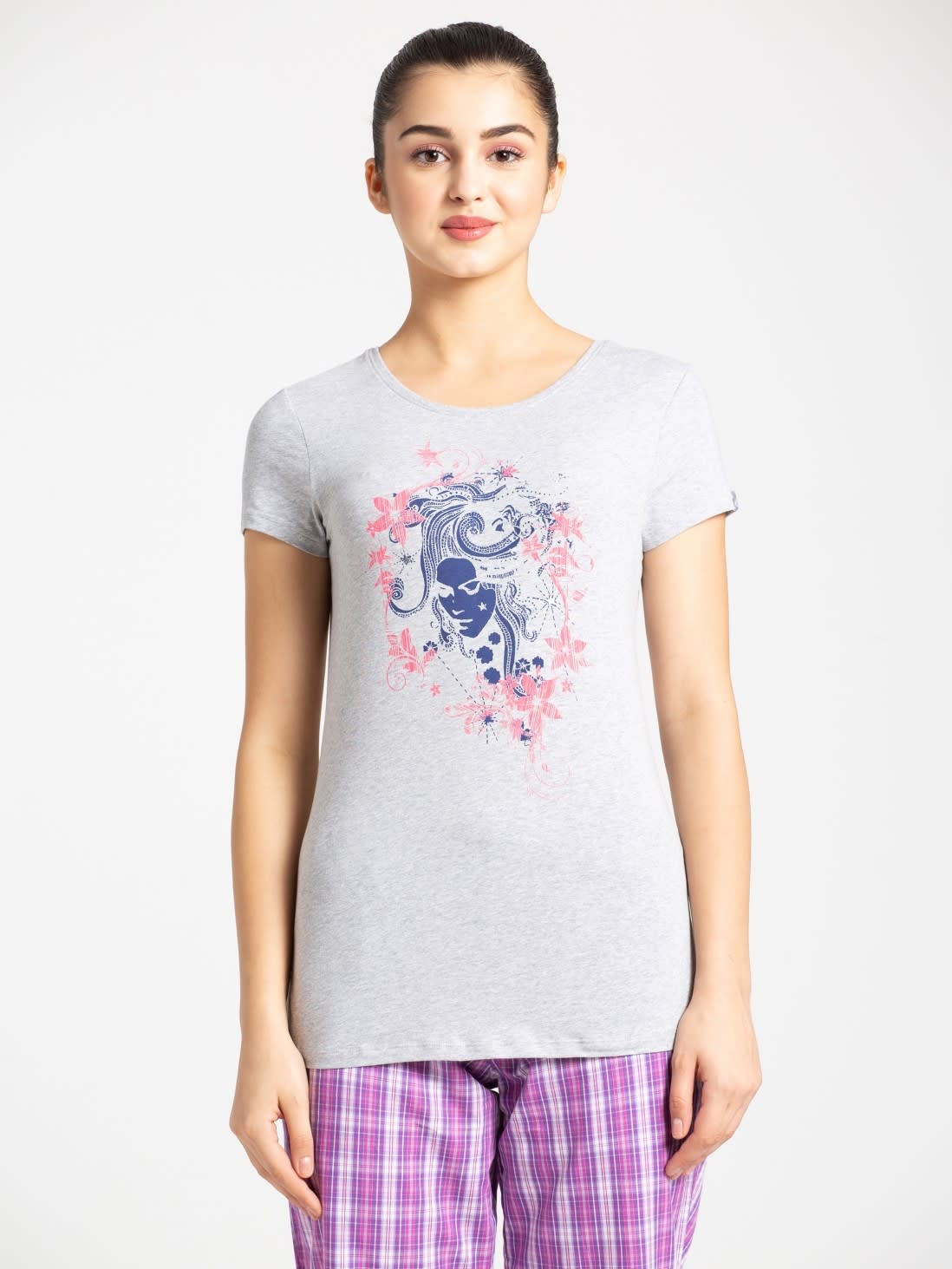 

Jockey Women Grey Regular fit Round neck Cotton T shirt