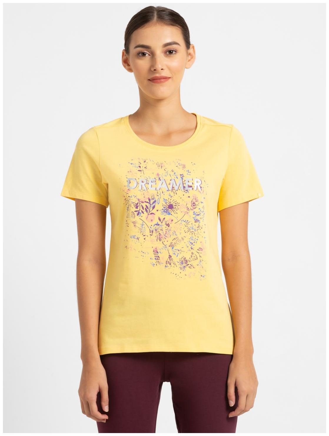 

Jockey Women Yellow Regular fit Round neck Cotton T shirt