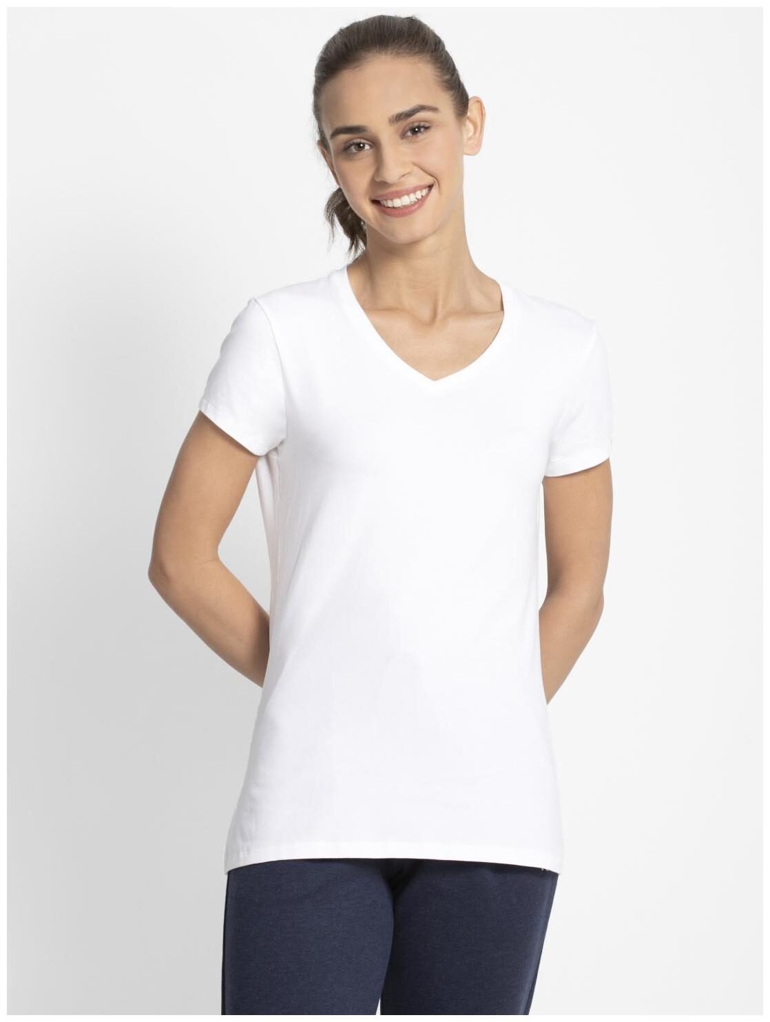 

Jockey Women White Regular fit V neck Cotton T shirt
