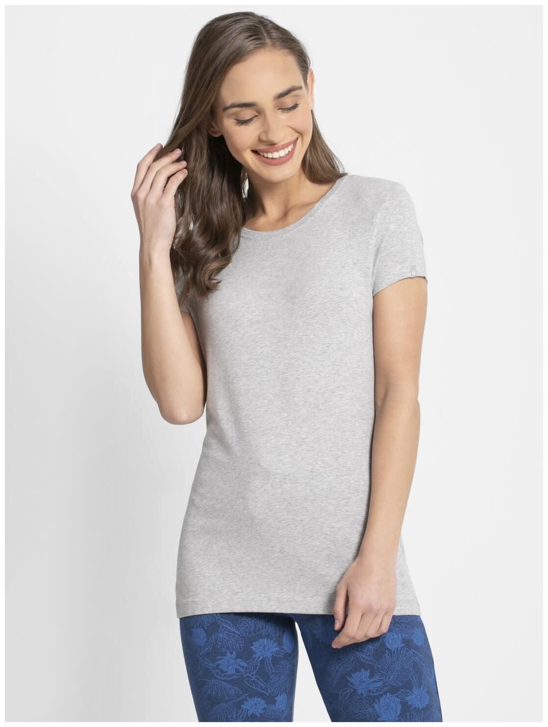 

Jockey Women Grey Regular fit Round neck Cotton T shirt