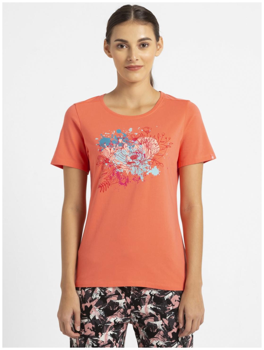

Jockey Women Pink Regular fit Round neck Cotton T shirt
