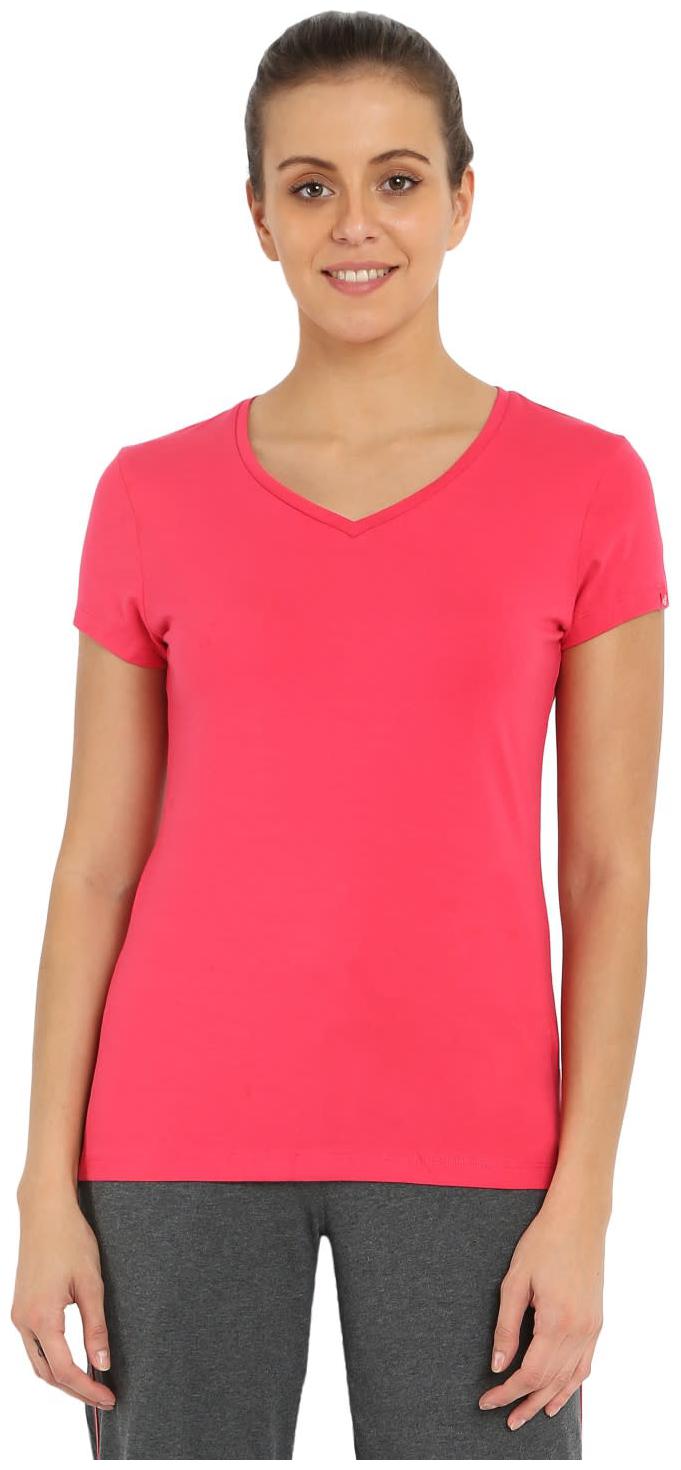 

Jockey Women Pink Regular fit V neck Cotton T shirt