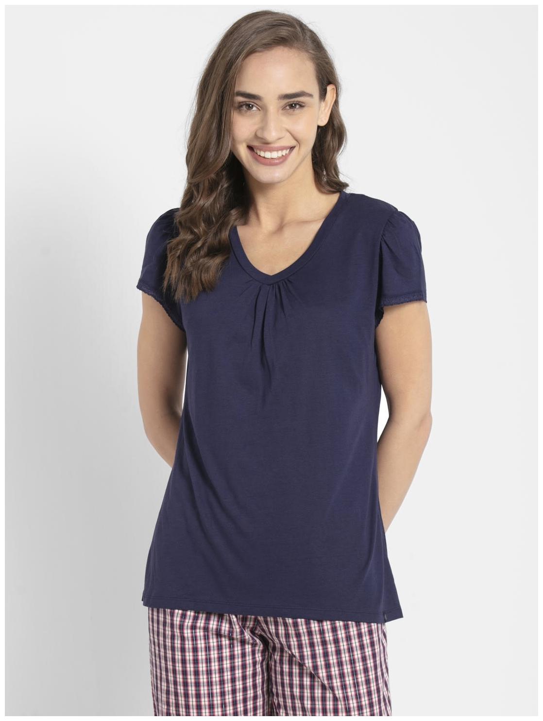 

Jockey Women Blue Regular fit V neck Cotton T shirt
