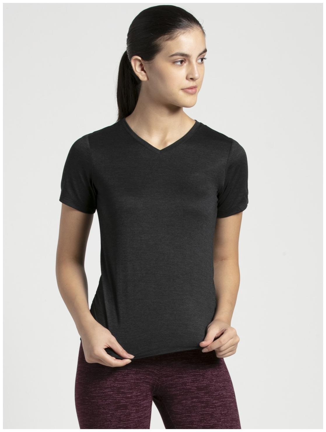 

Jockey Women Black Regular fit V neck Polyester T shirt