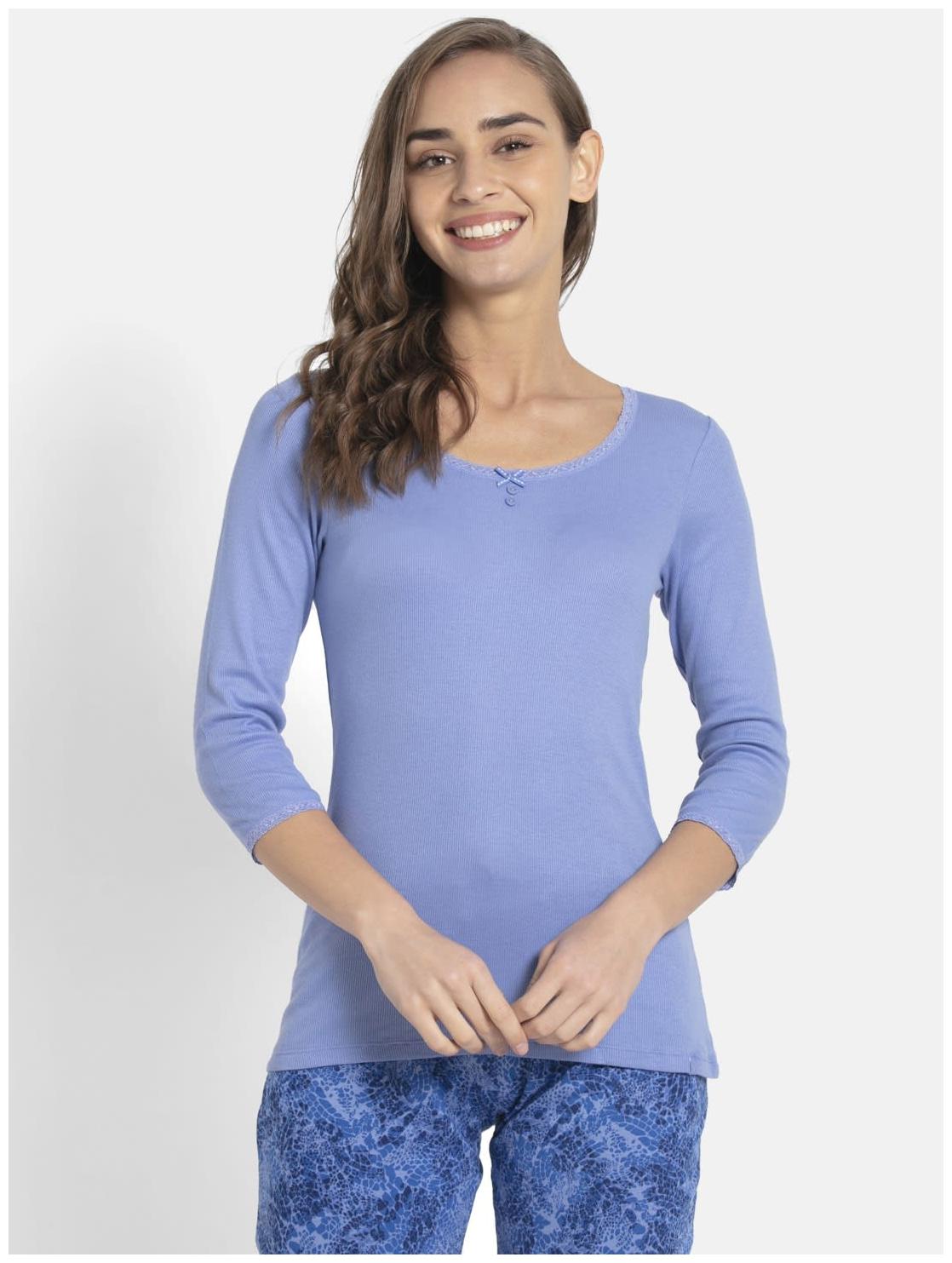 

Jockey Women Blue Slim fit Round neck Cotton T shirt