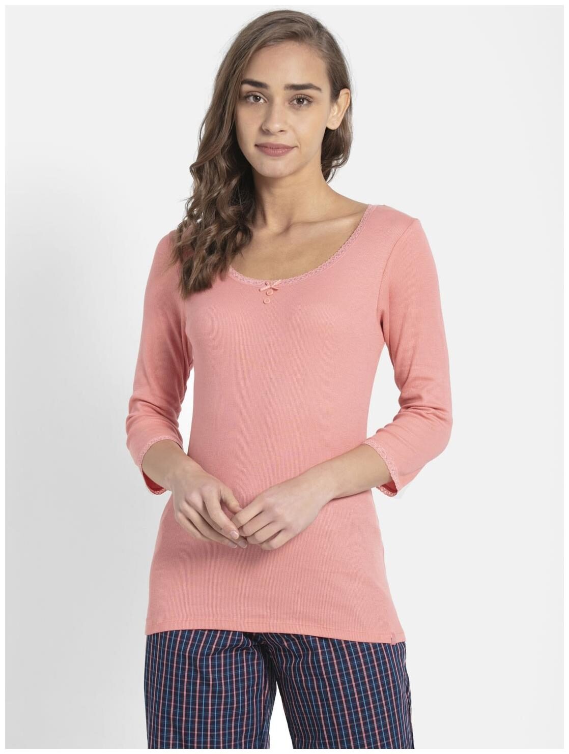 

Jockey Women Pink Slim fit Round neck Cotton T shirt