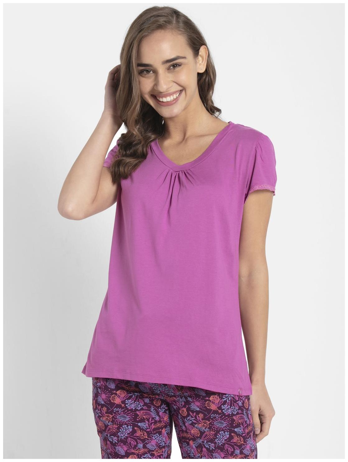 

Jockey Women Purple Regular fit V neck Cotton T shirt