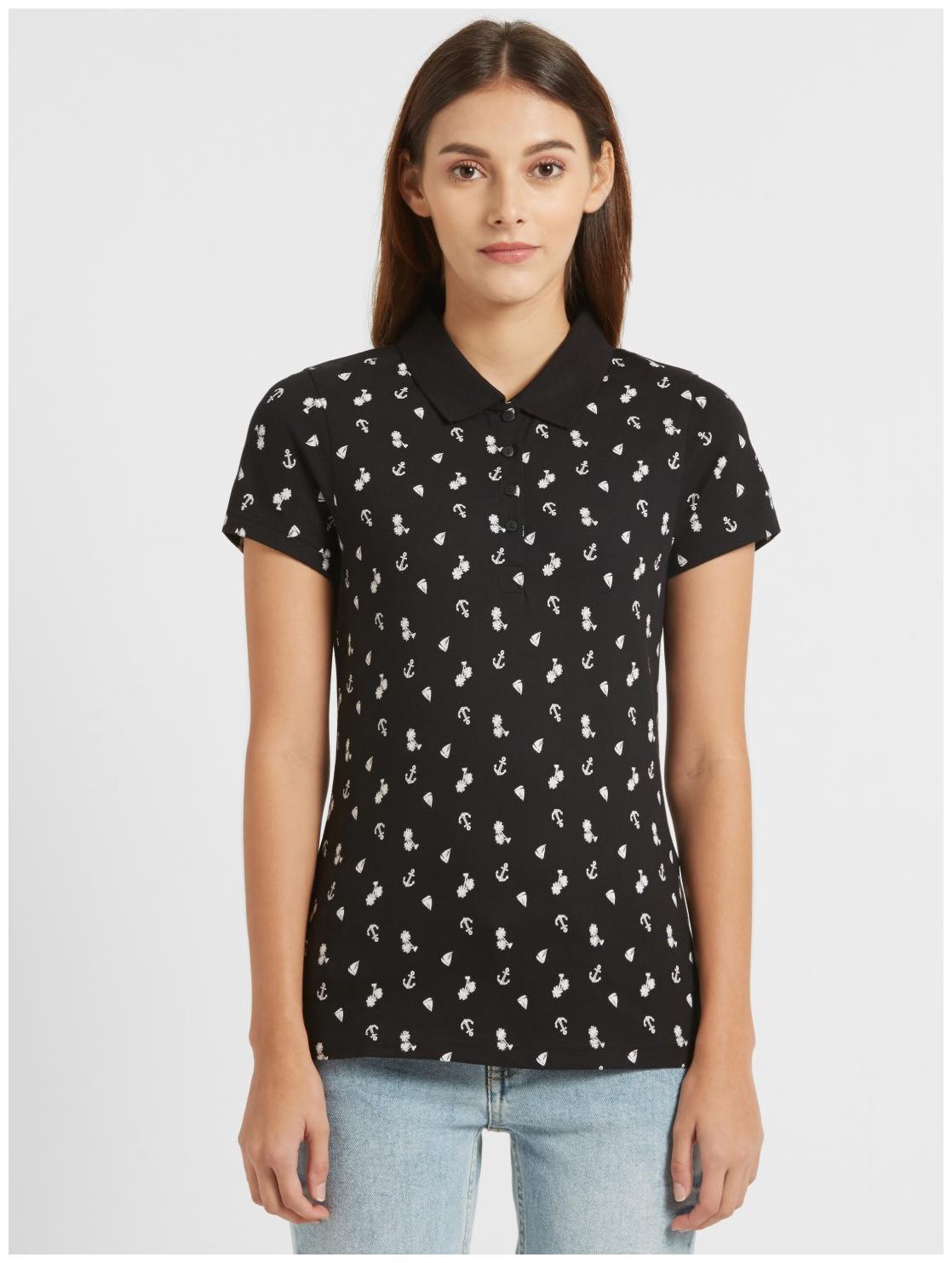 

Jockey Women Black Regular fit Polo neck Cotton T shirt