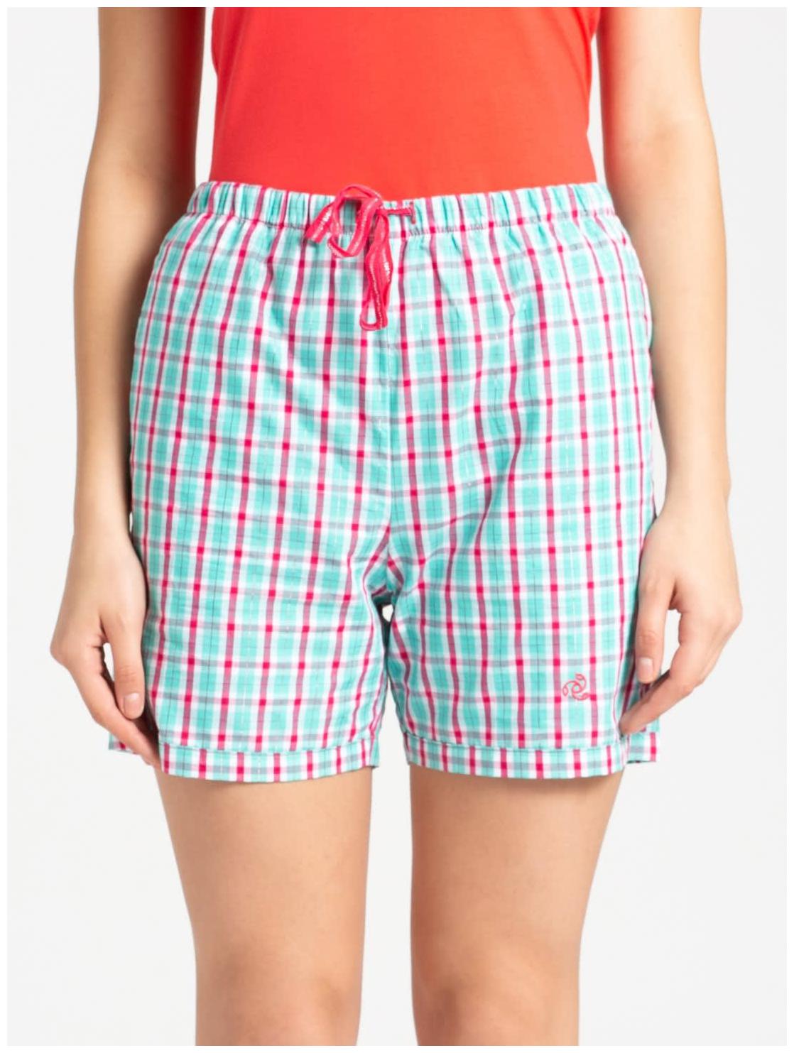 

Jockey Women Checked Regular shorts - Pink Turquoise