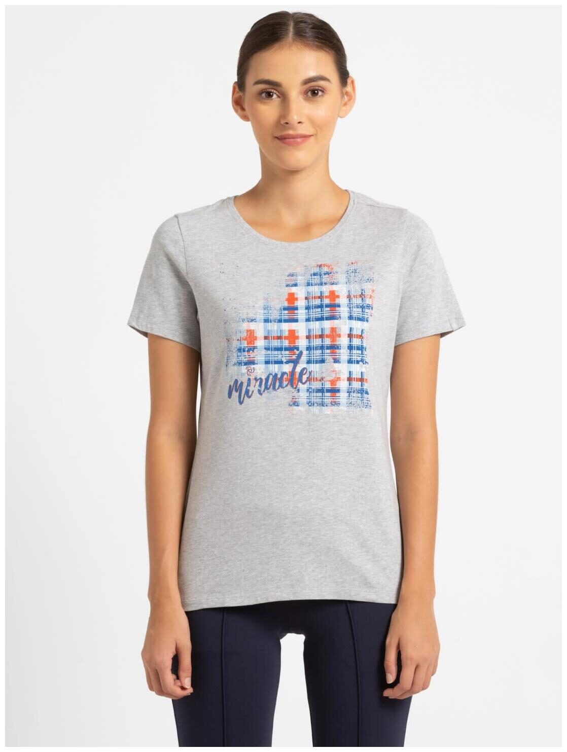 

Jockey Women Grey Regular fit Round neck Cotton T shirt