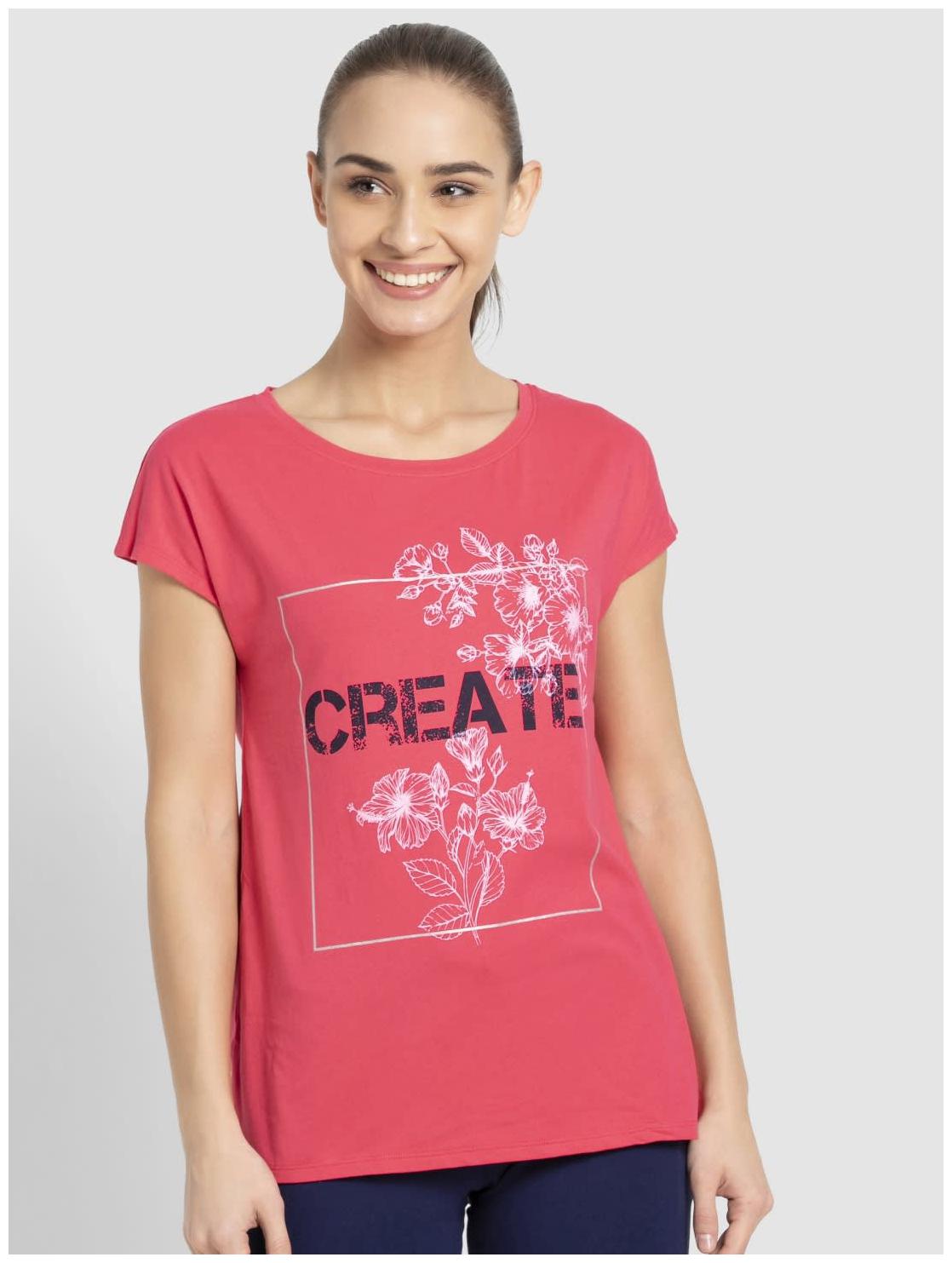 

Jockey Women Pink Regular fit Round neck Cotton T shirt