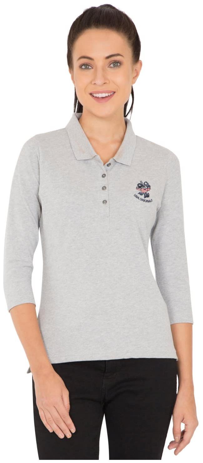 

Jockey Women Grey Regular fit Polo neck Blended T shirt