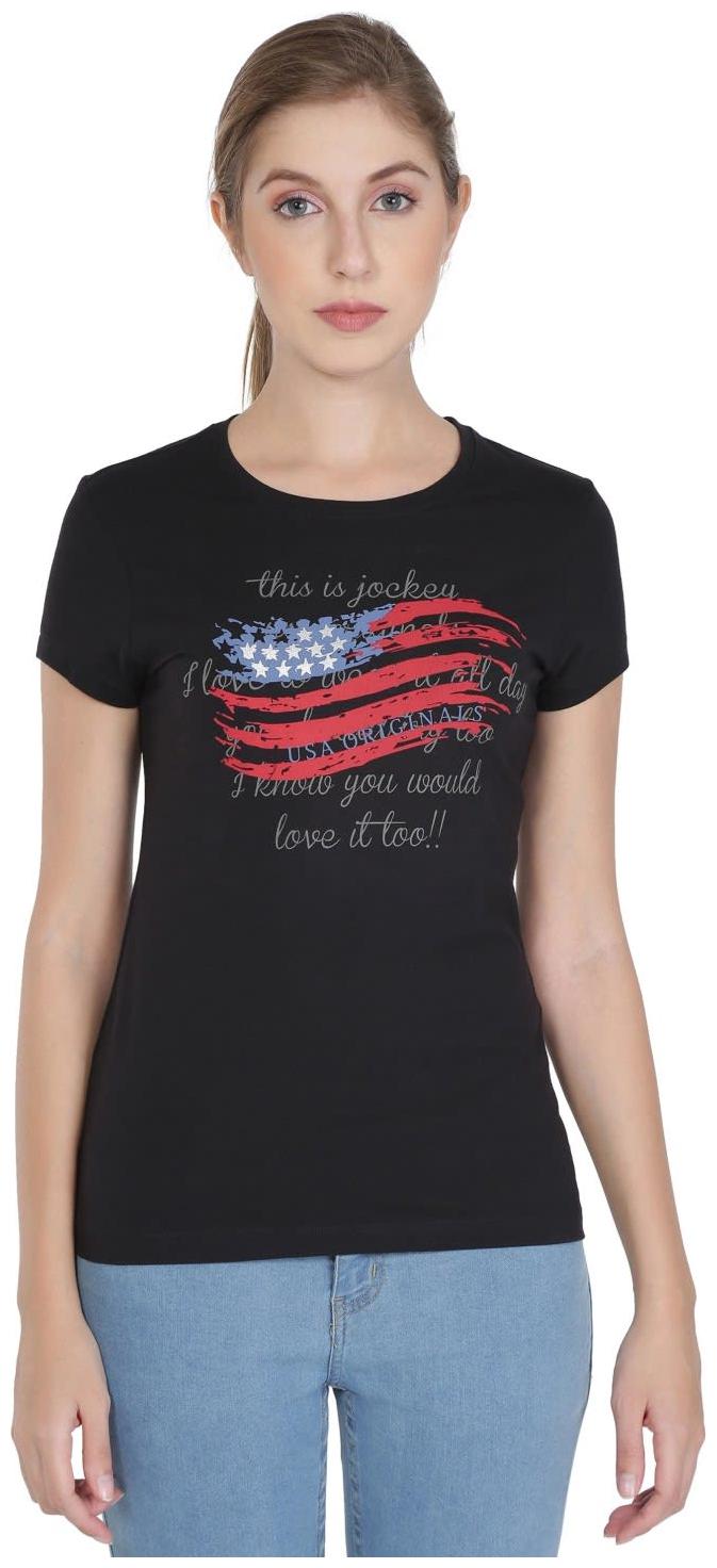 

Jockey Women Black Regular fit Round neck Cotton T shirt