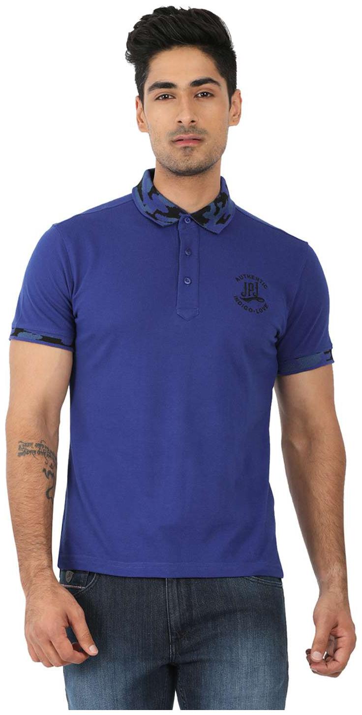 

John Players Men Blue Slim fit Cotton Polo collar T-Shirt - Pack Of 1