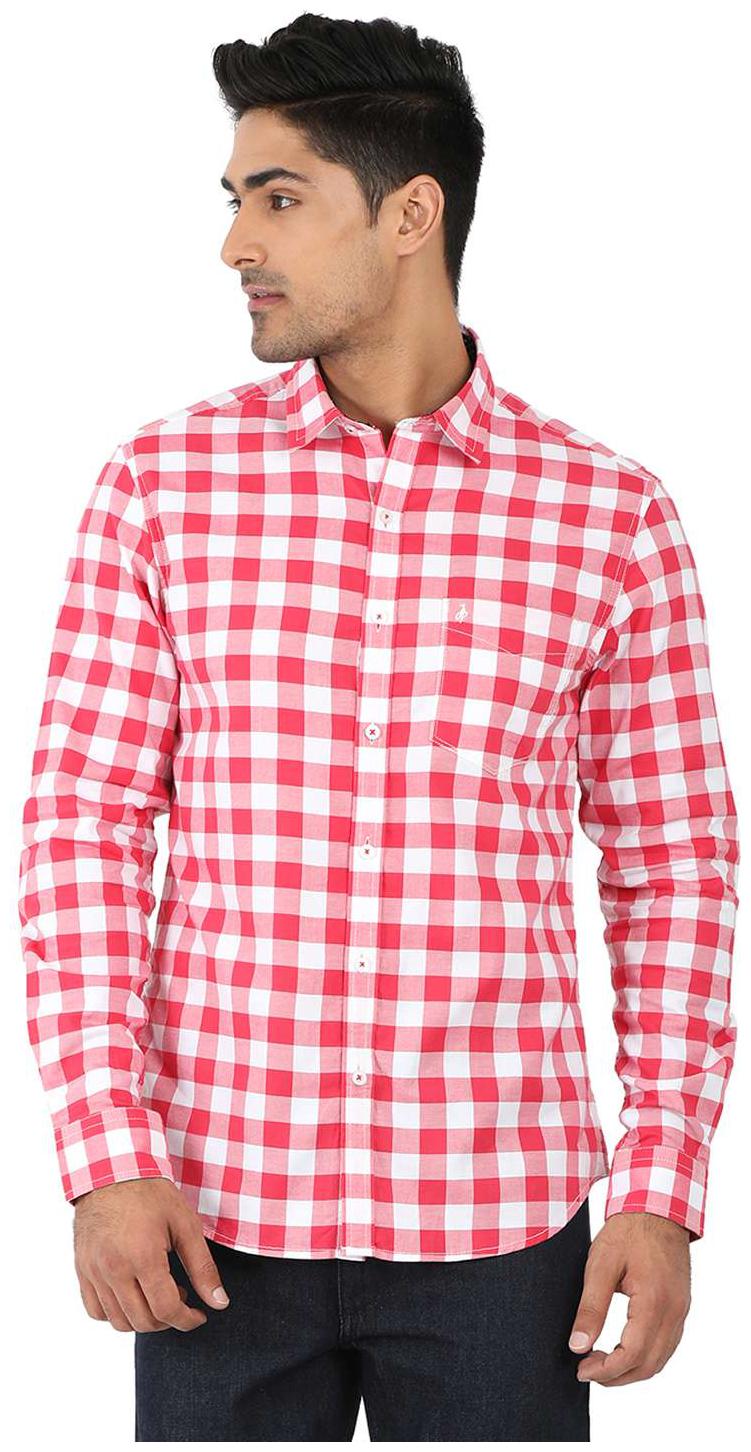 

John Players Men Red Checked Regular Fit Casual Shirt