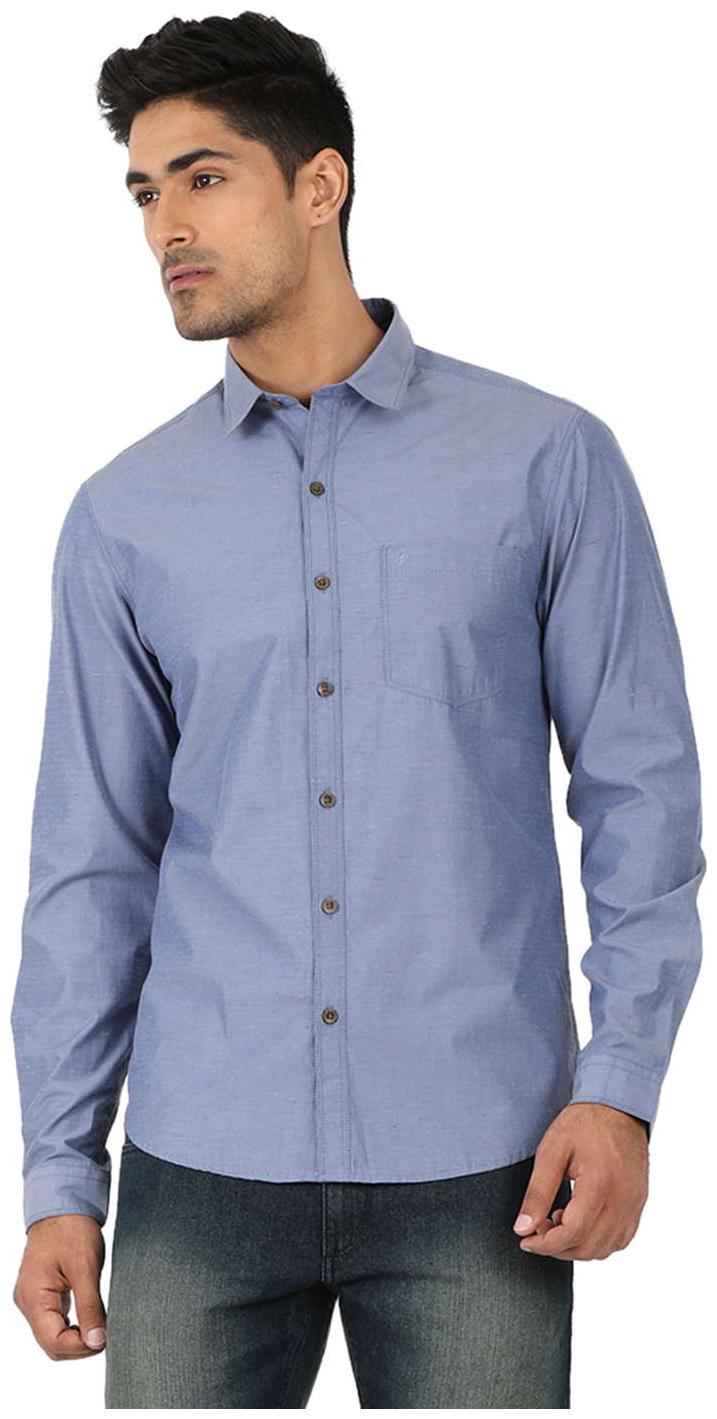 

John Players Men Blue Solid Slim Fit Casual Shirt