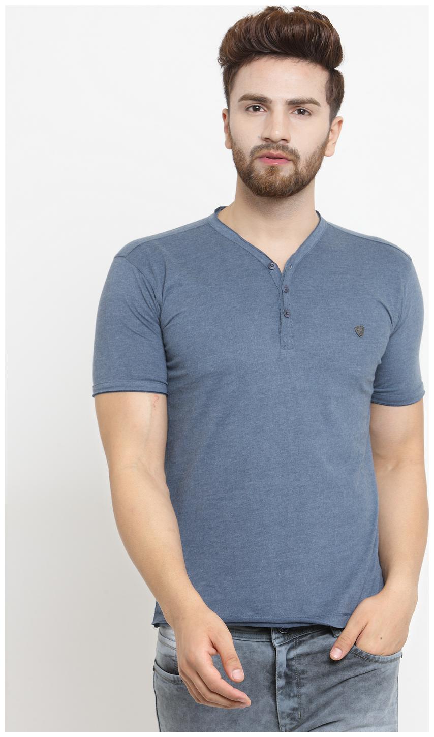 

John Players Men Grey Slim fit Cotton Henley neck T-Shirt - Pack Of 1