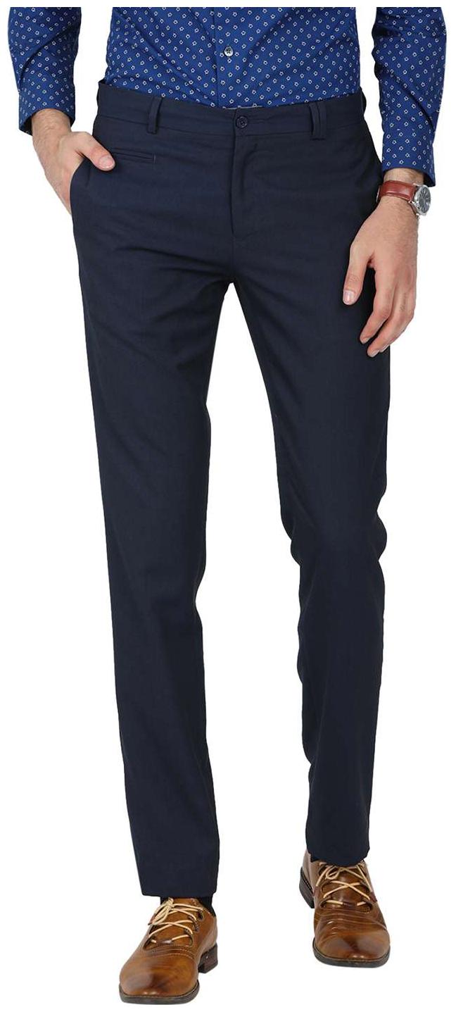 

John Players Men Solid Slim Fit Formal Trouser - Blue