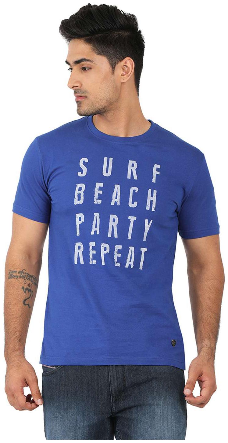 

John Players Men Blue Slim fit Cotton Round neck T-Shirt - Pack Of 1
