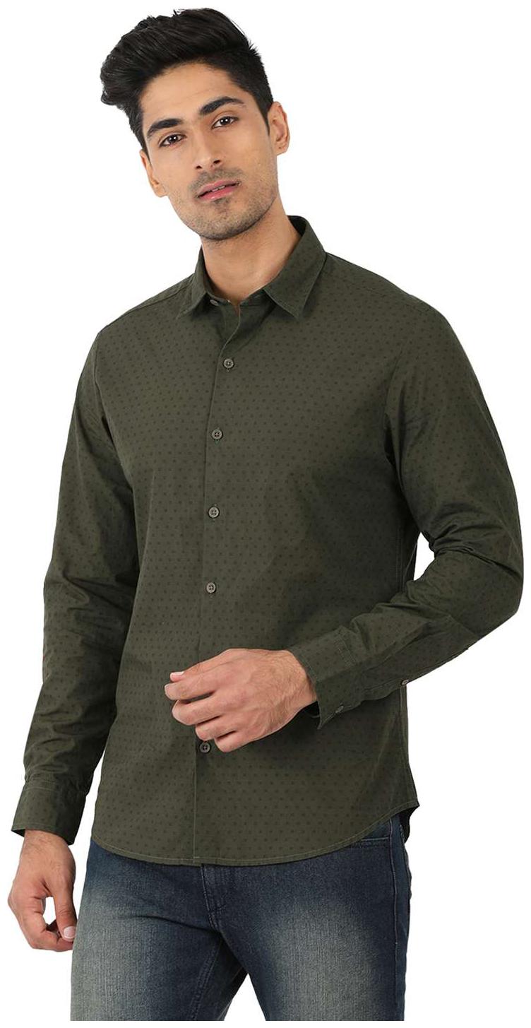 

John Players Men Green Printed Slim Fit Casual Shirt