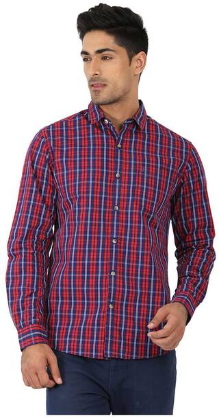 John Players Men Blue Checked Slim Fit Casual Shirt