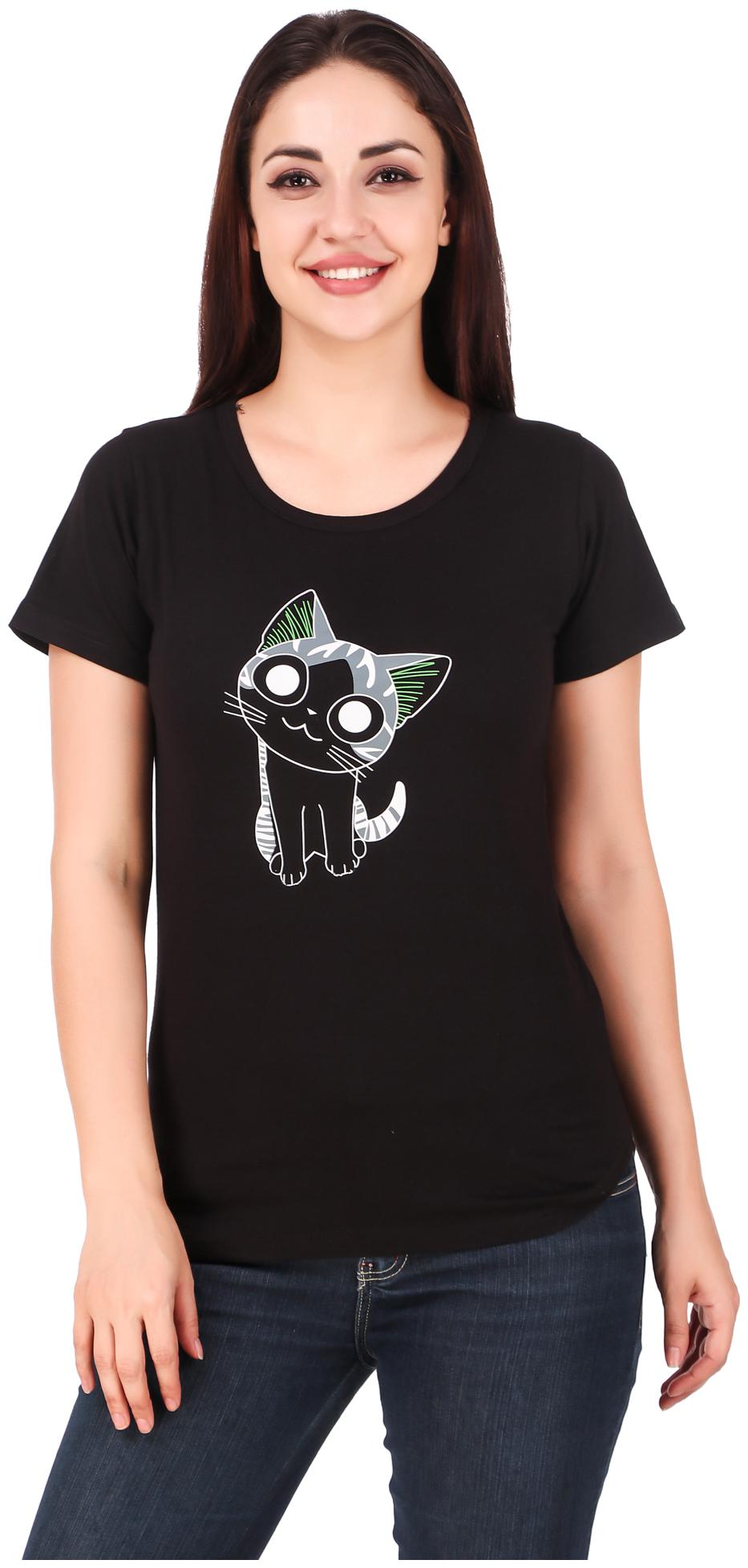 

Jollify Women Black Regular fit Round neck Blended T shirt