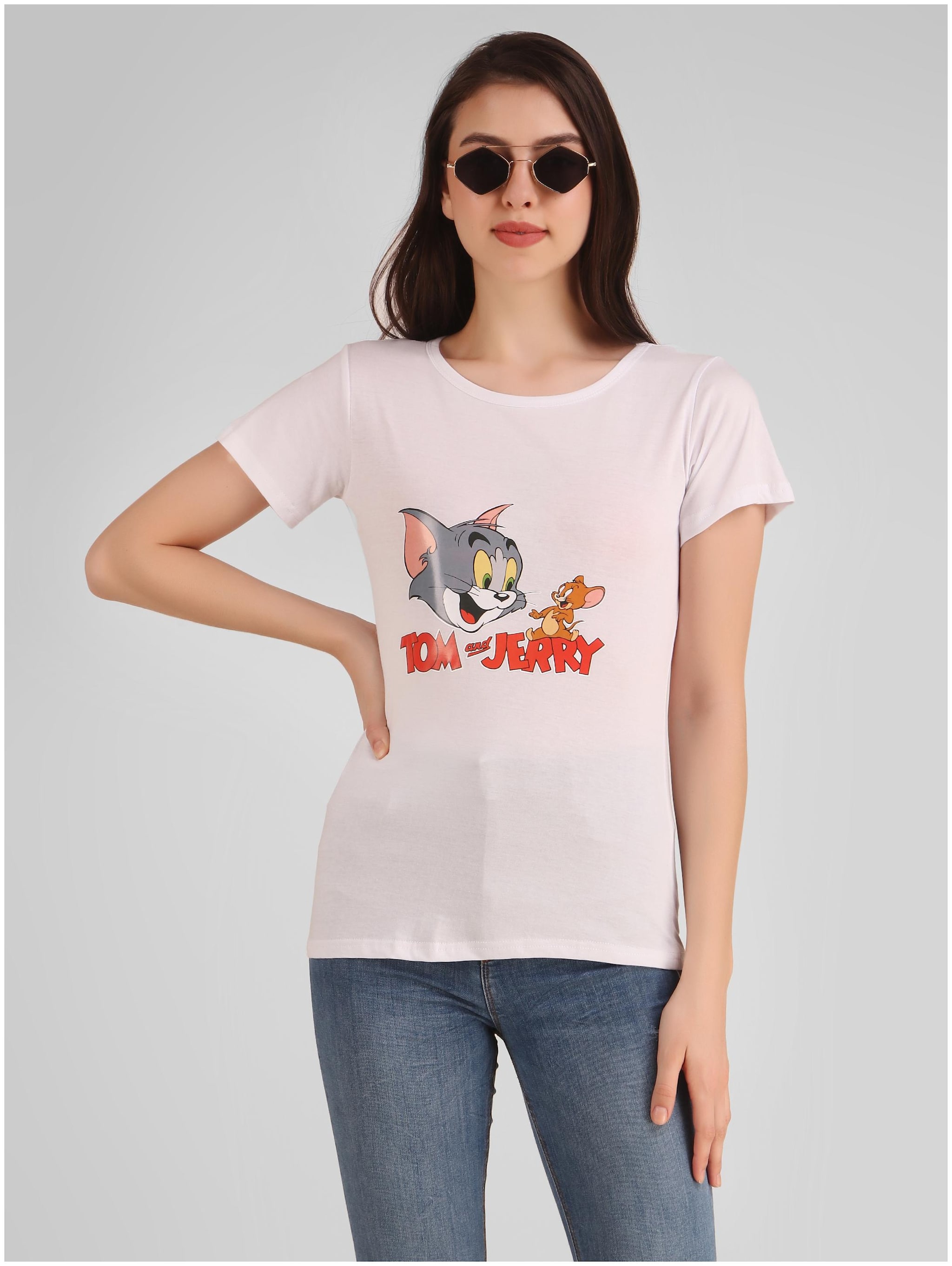 

Jollify Women White Regular fit Round neck Blended T shirt