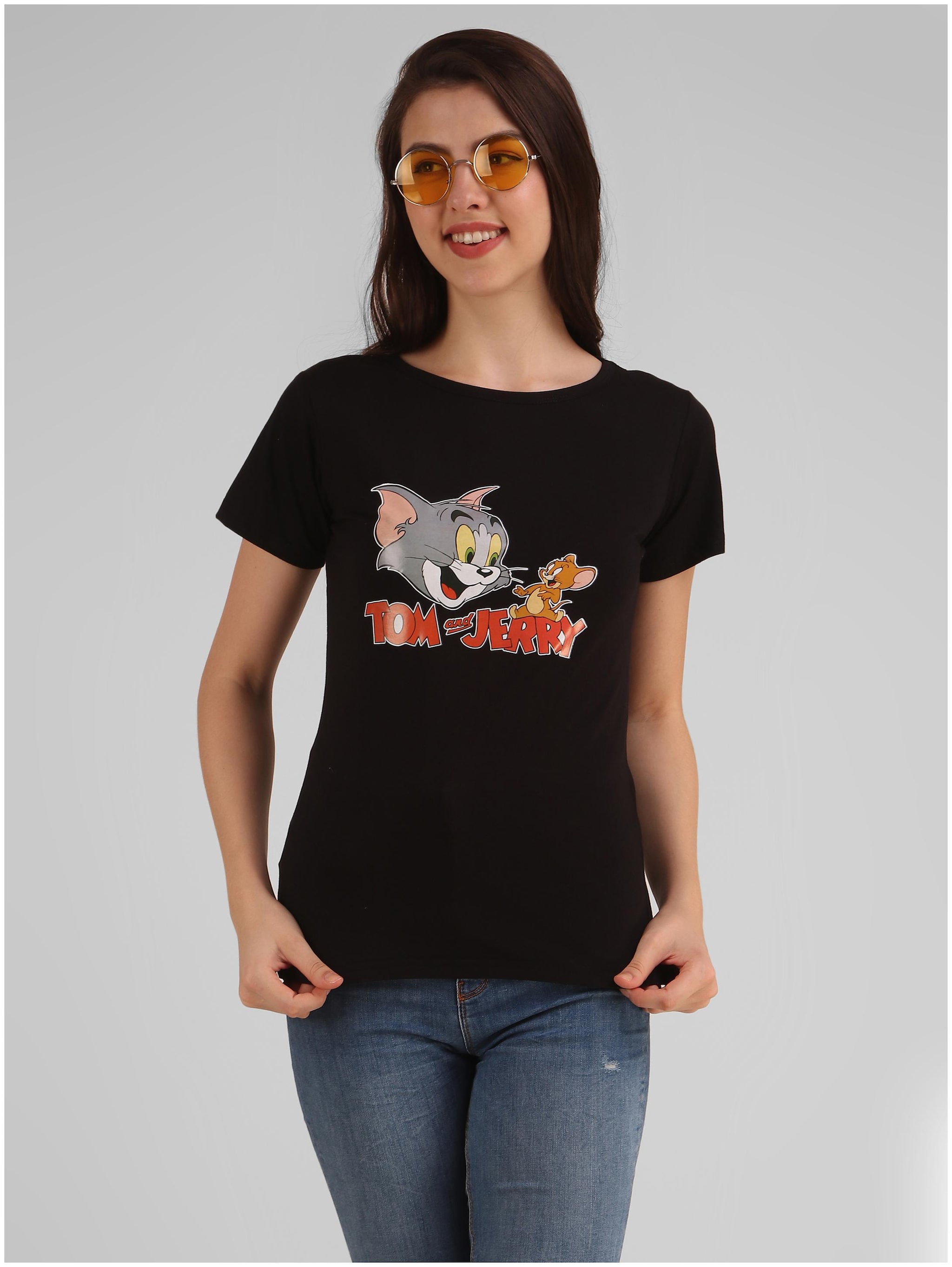 

Jollify Women Black Regular fit Round neck Blended T shirt