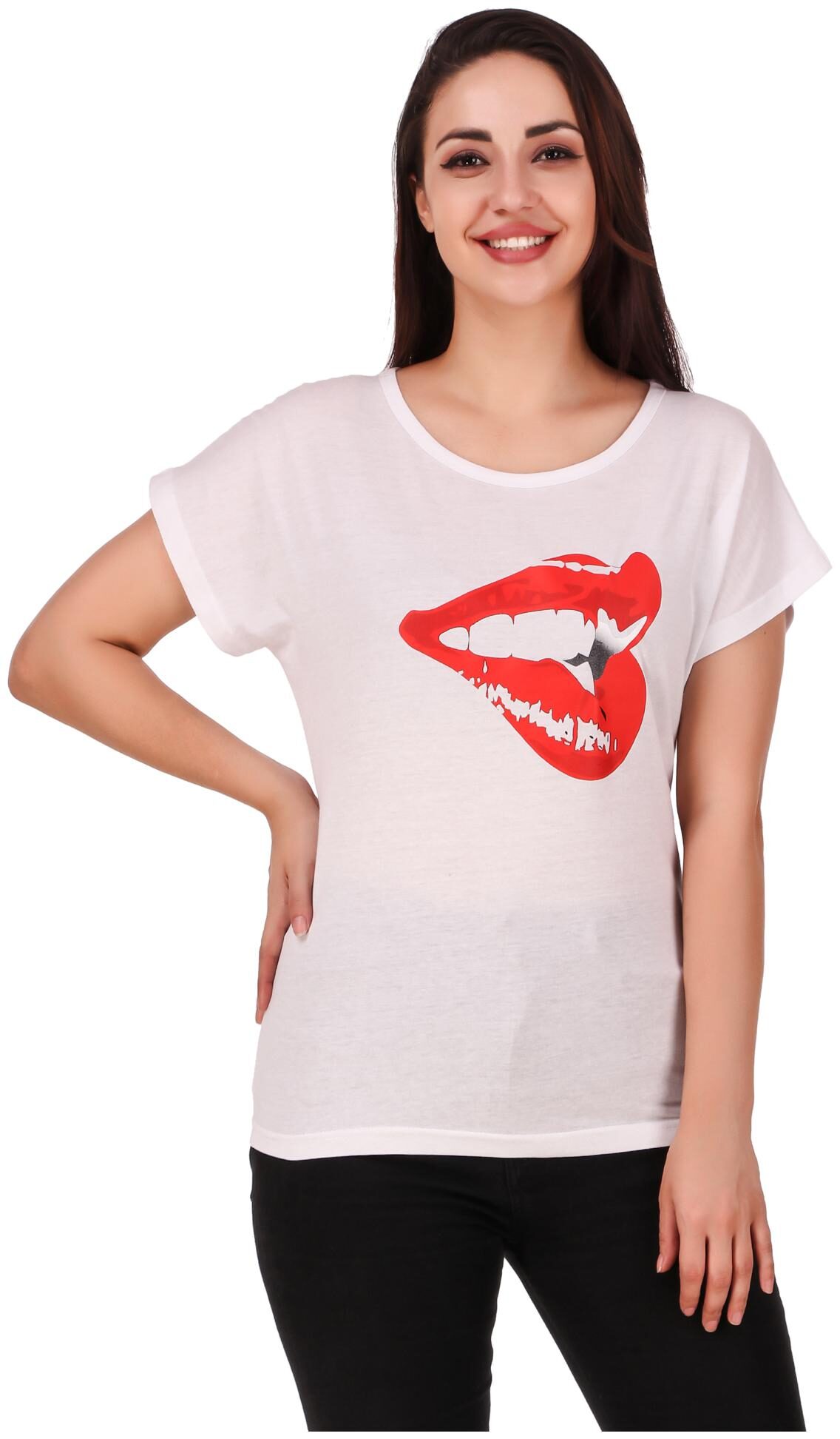 

Jollify Women White Regular fit Round neck Blended T shirt