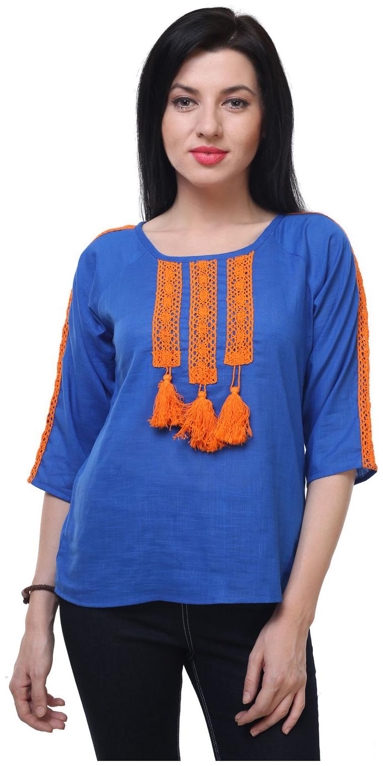 

Jollify Women Embroidered Regular top - Blue