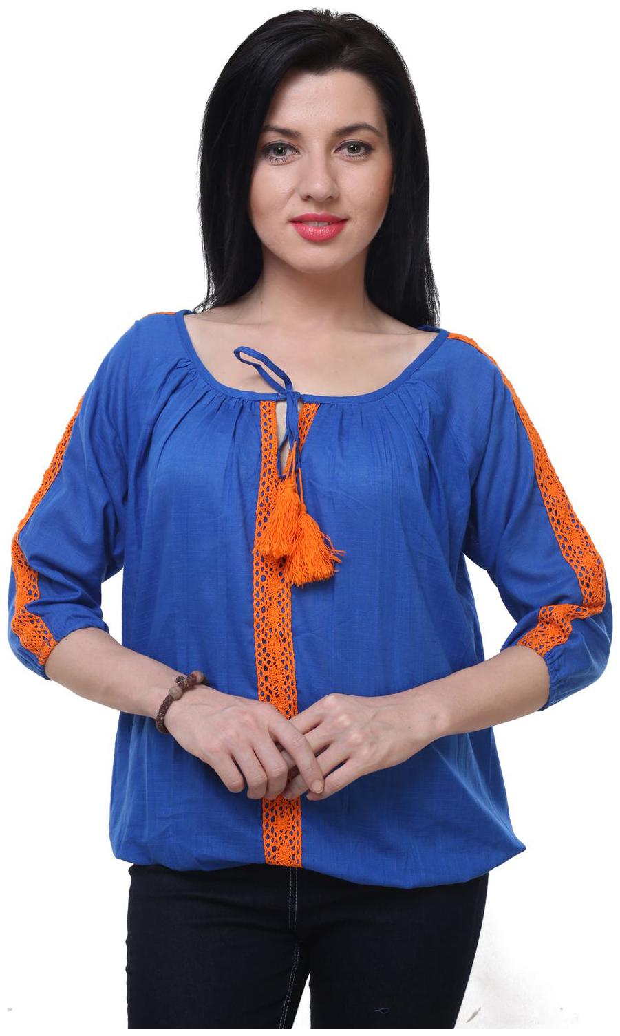

Jollify Women Embroidered Regular top - Blue