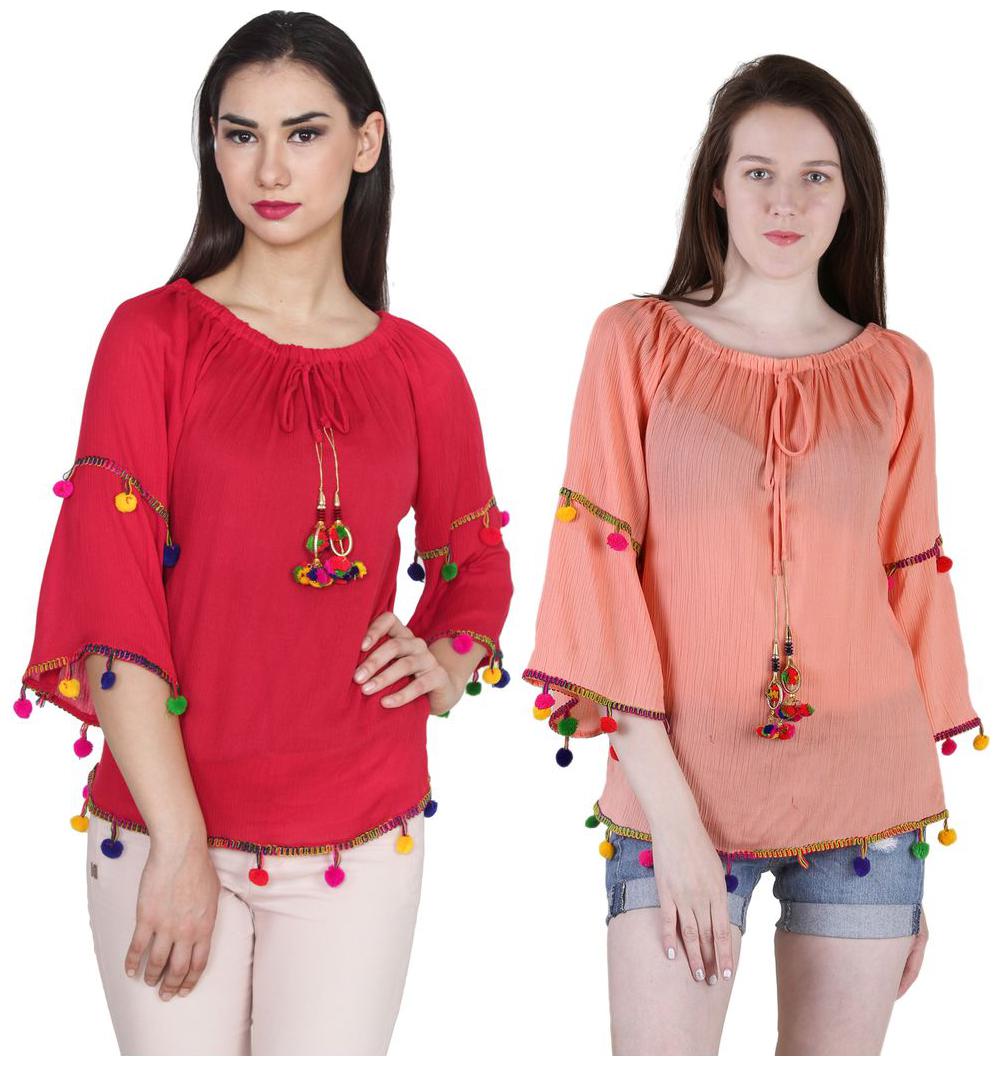 

Jollify Women Embroidered Regular top - Red